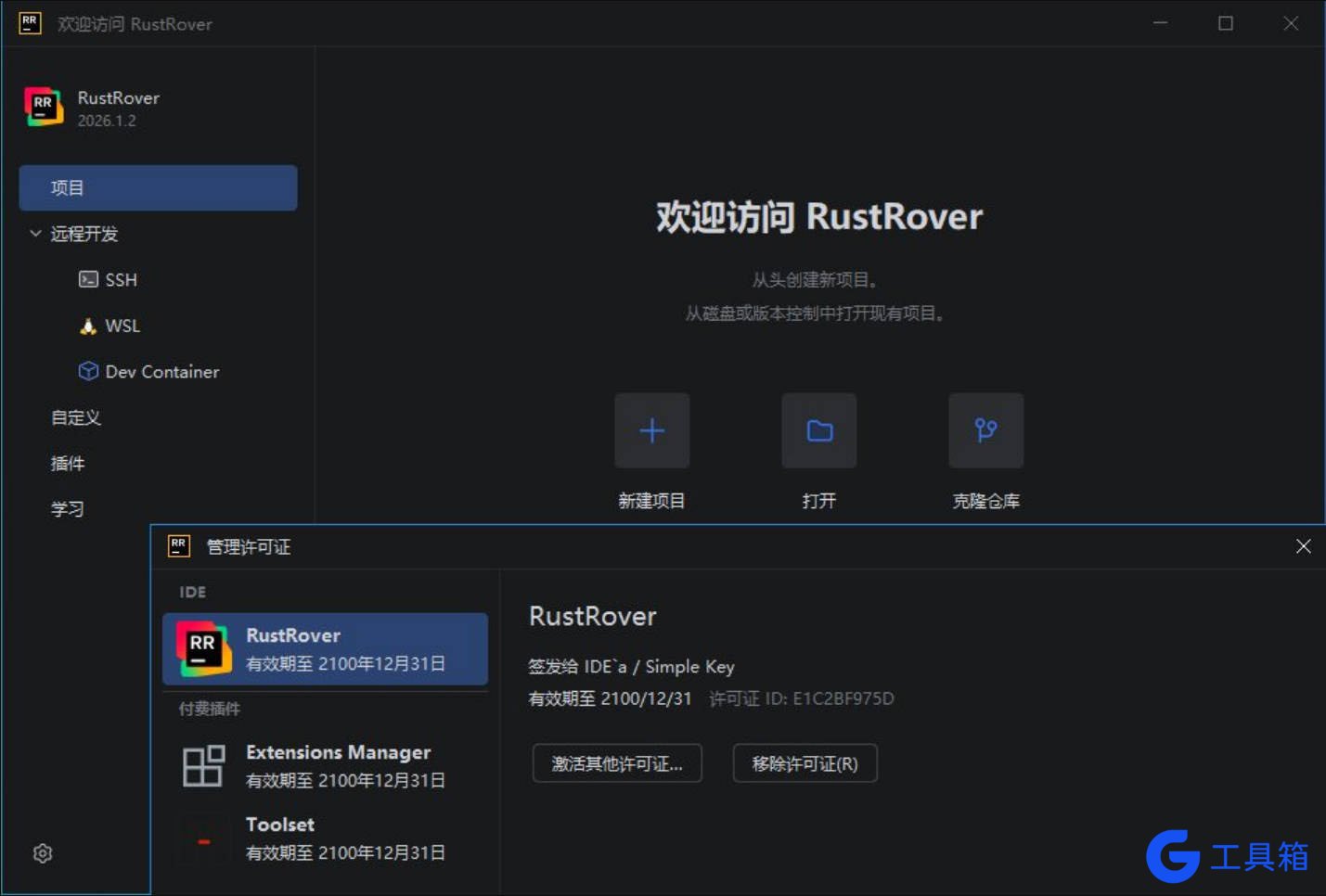 RustRover 集成开发环境主界面